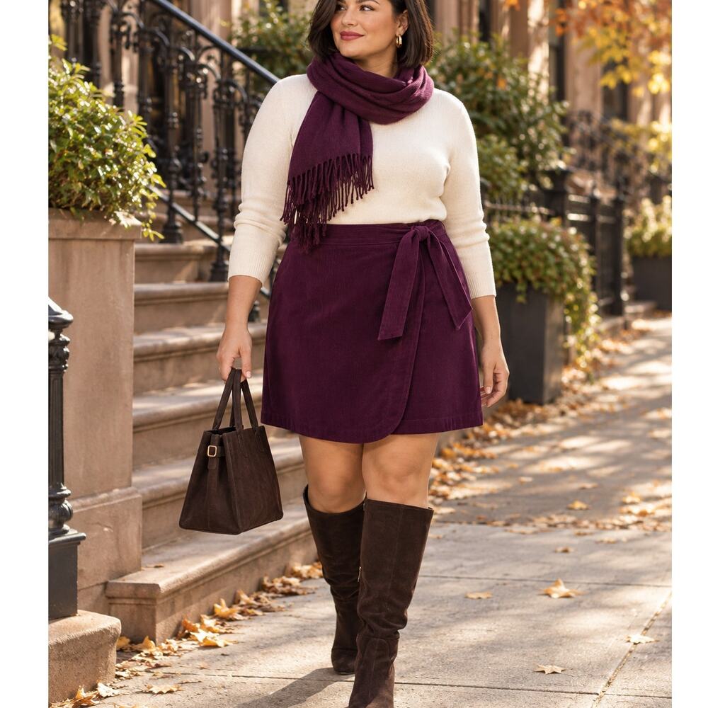 Draper James RSVP Women’s Corduroy Wrap Skirt Purple Plum Size XL NEW w/Tags